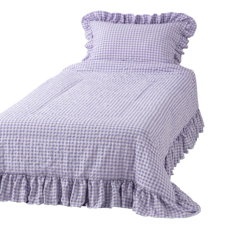 Fuwaro Cooling Quilt Frill Check Double Pink X Purple