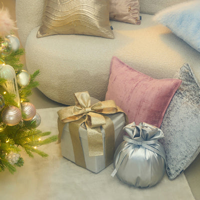 Decorative Box Cushion Light Gray X Gold