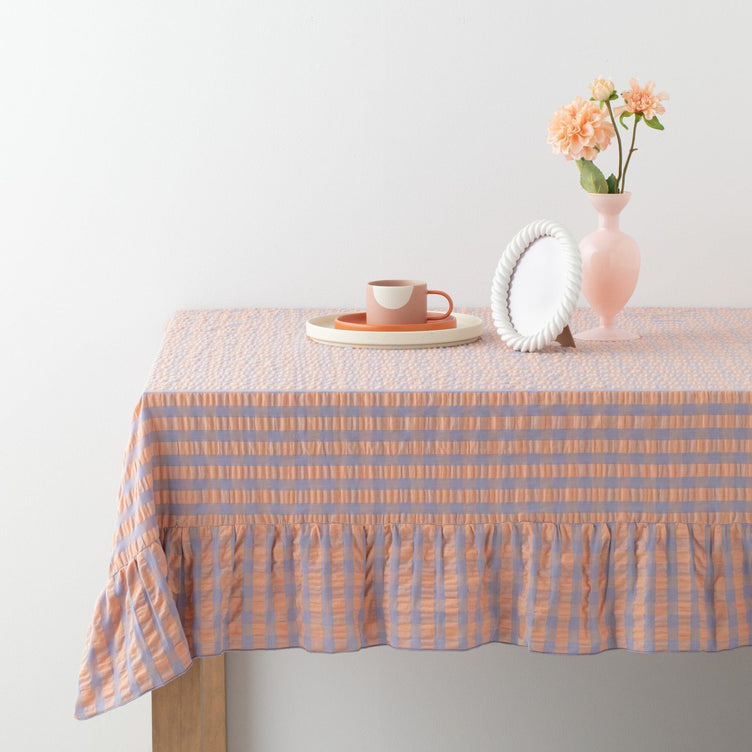 Frill Check Table Cloth 1800 X 1300 Orange X Purple