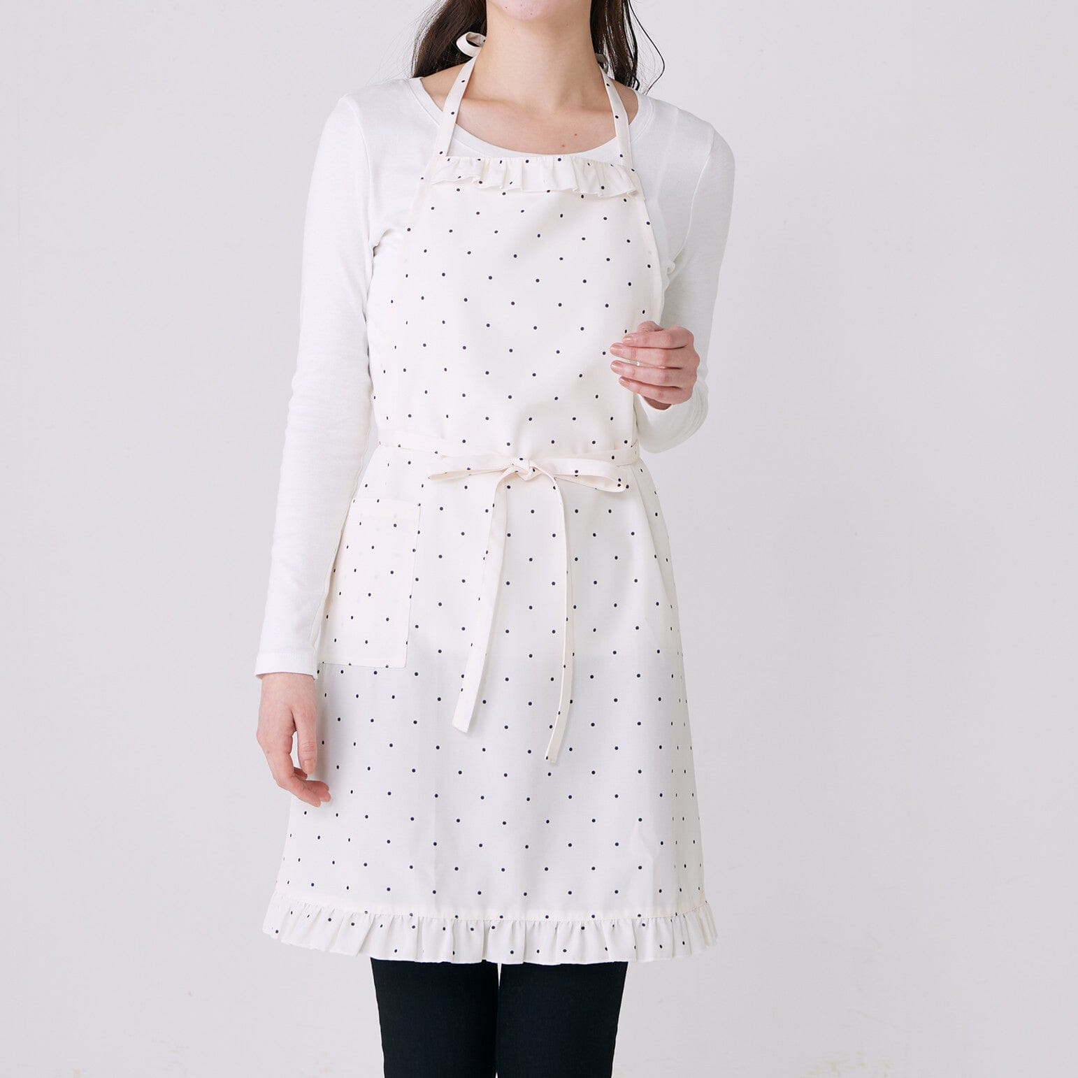 Polka Dot Frill Full Apron Ivory