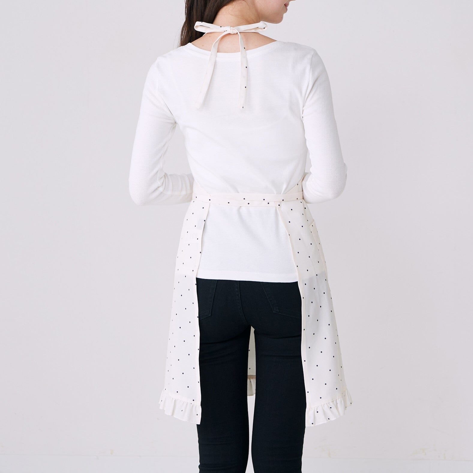 Polka Dot Frill Full Apron Ivory