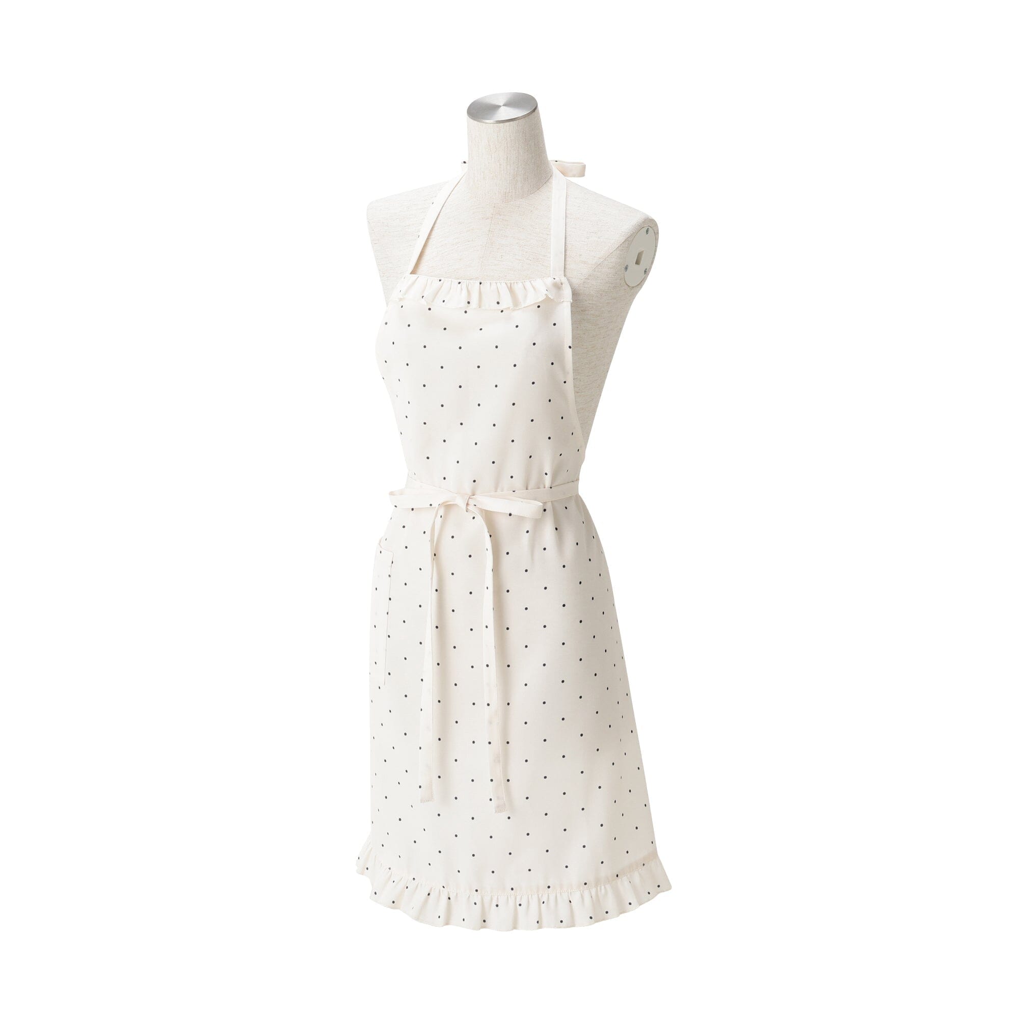 Polka Dot Frill Full Apron Ivory