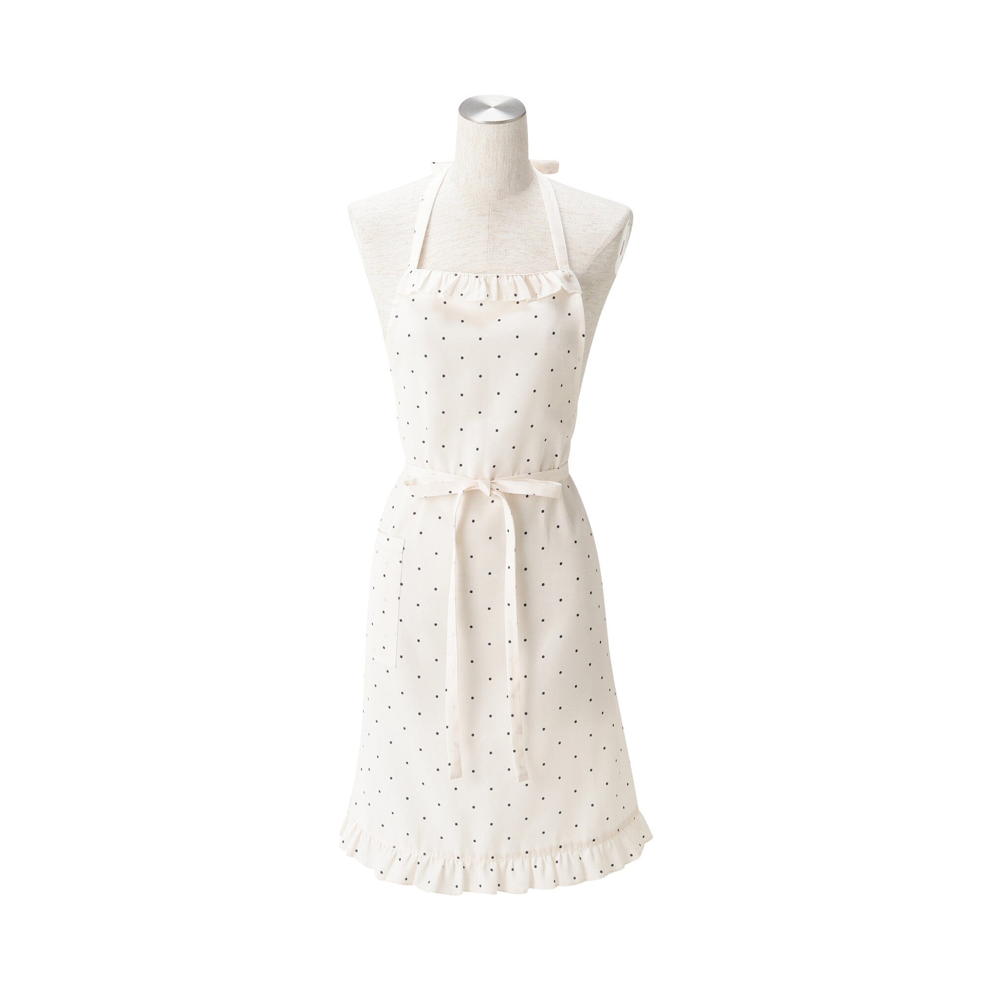 Polka Dot Frill Full Apron Ivory