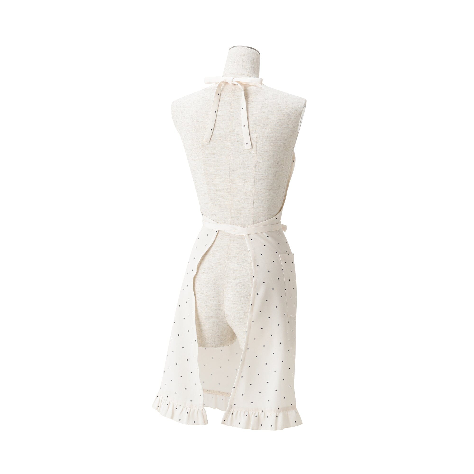 Polka Dot Frill Full Apron Ivory