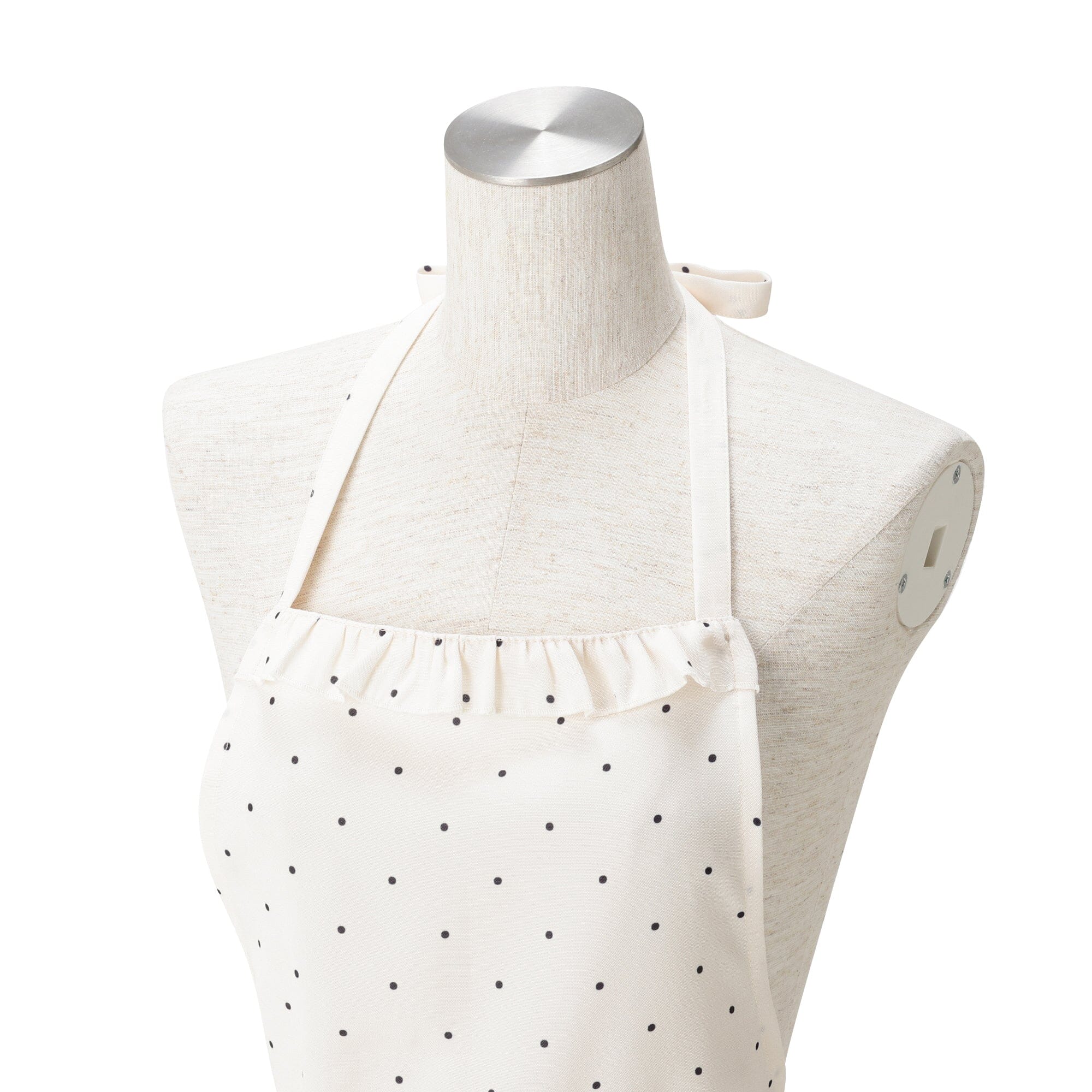 Polka Dot Frill Full Apron Ivory
