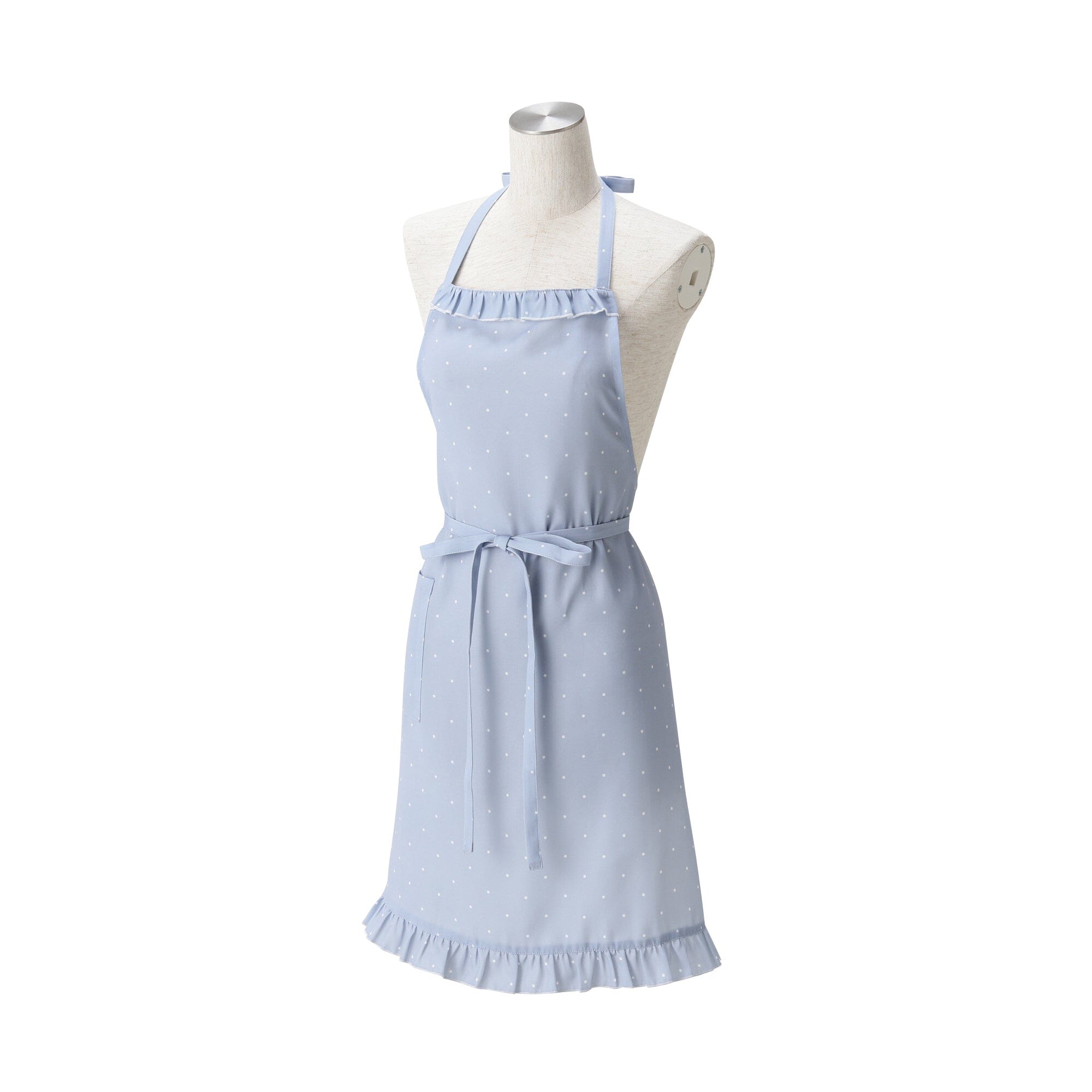 Polka Dot Frill Full Apron Blue
