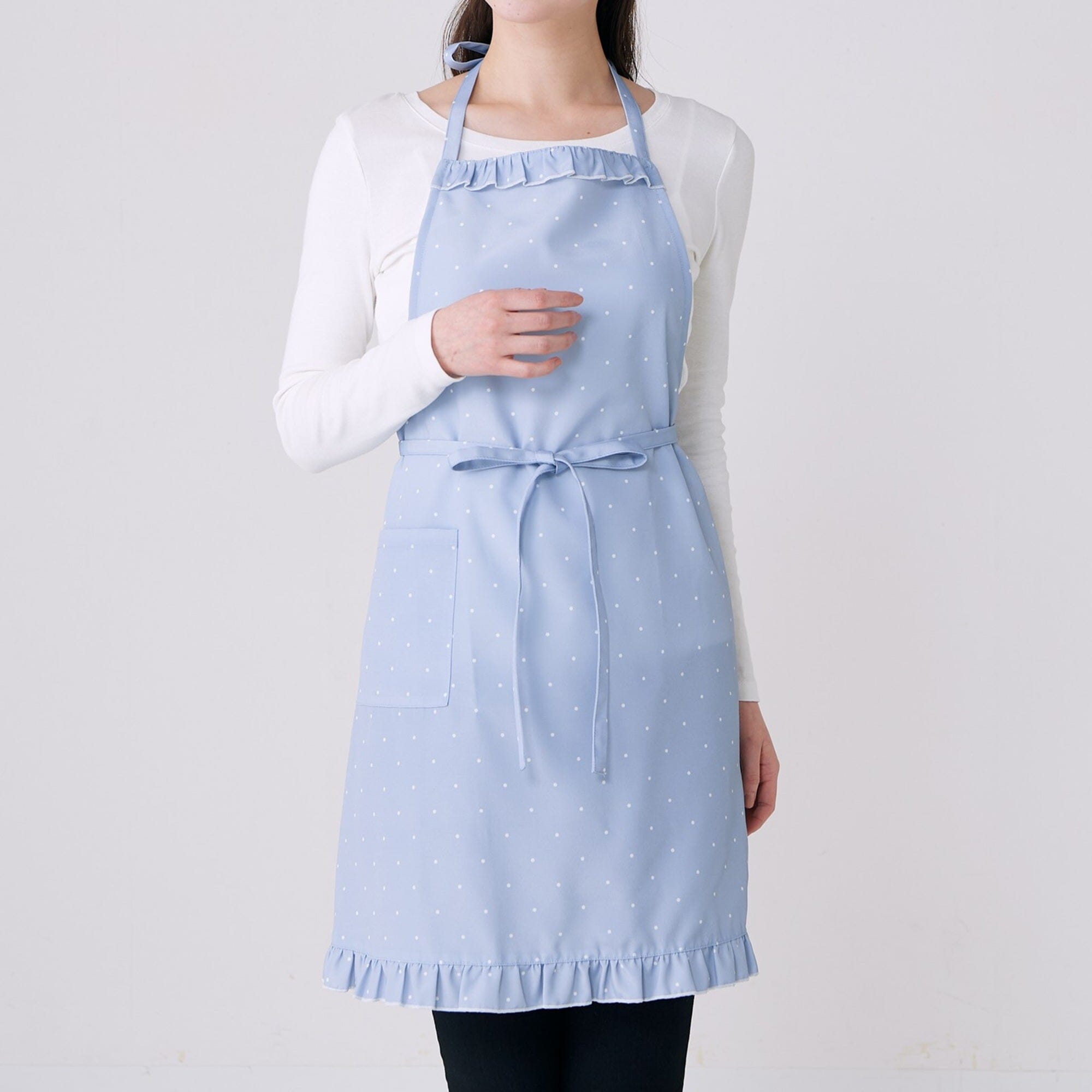Polka Dot Frill Full Apron Blue