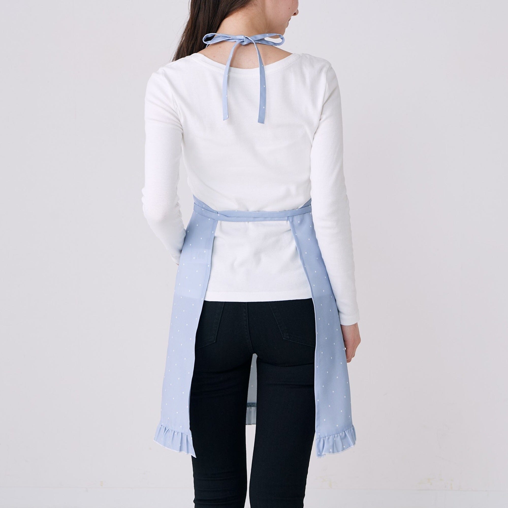Polka Dot Frill Full Apron Blue