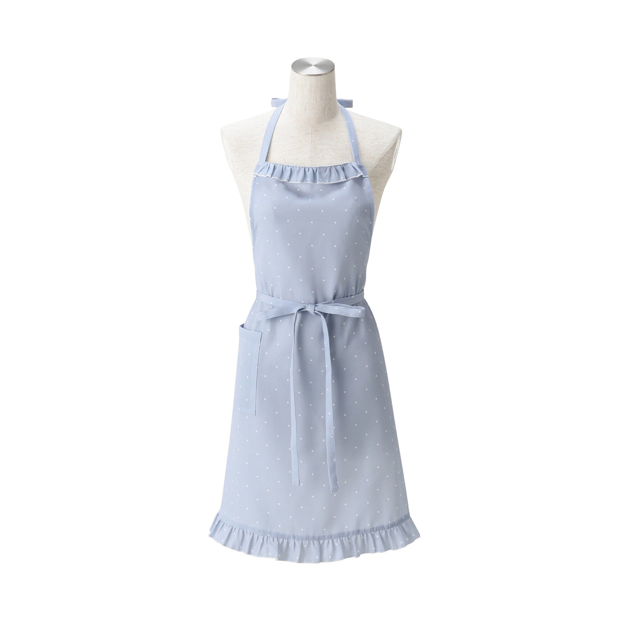 Polka Dot Frill Full Apron Blue