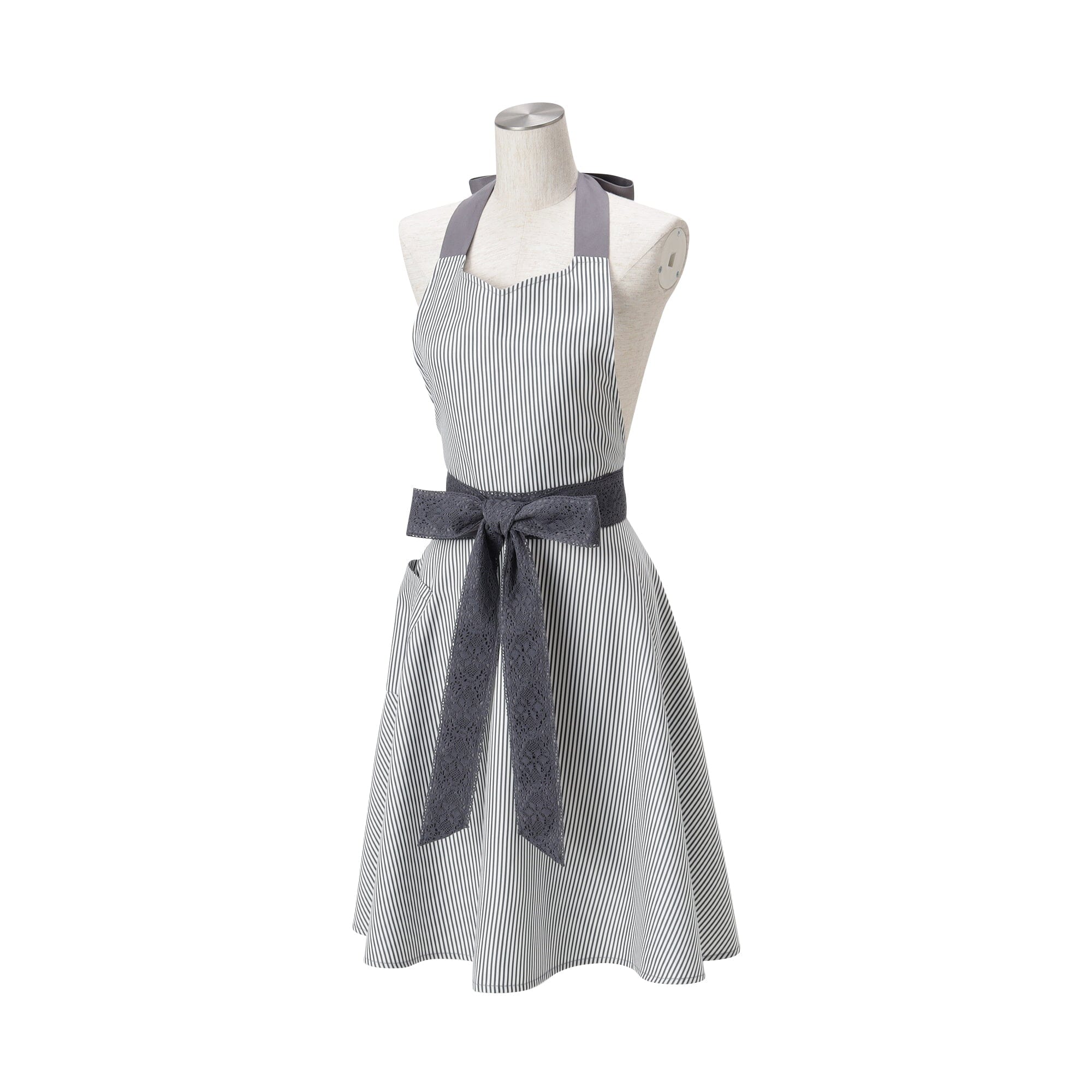 Lace Ribbon Full Apron Black