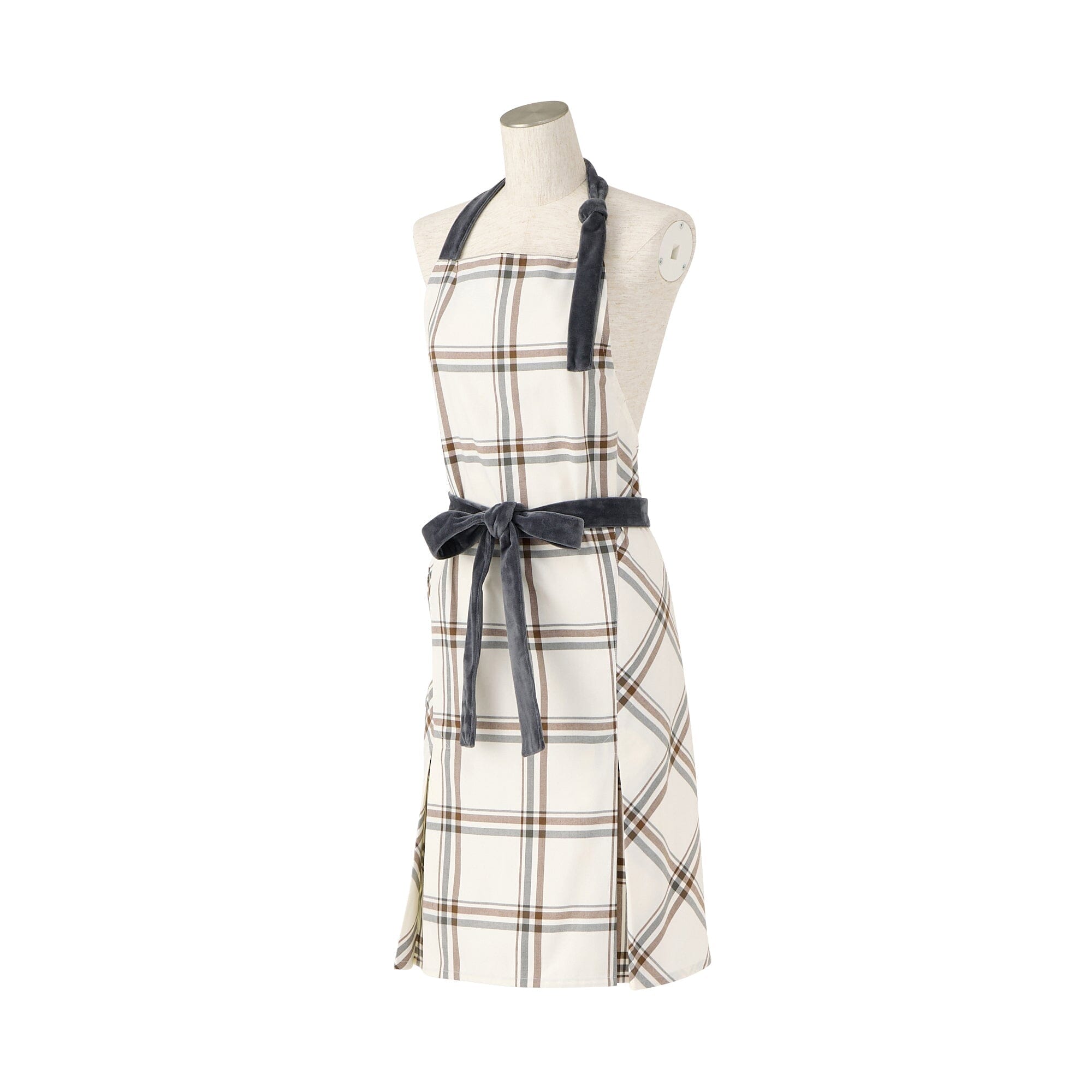 Plaid Full Apron Ivory