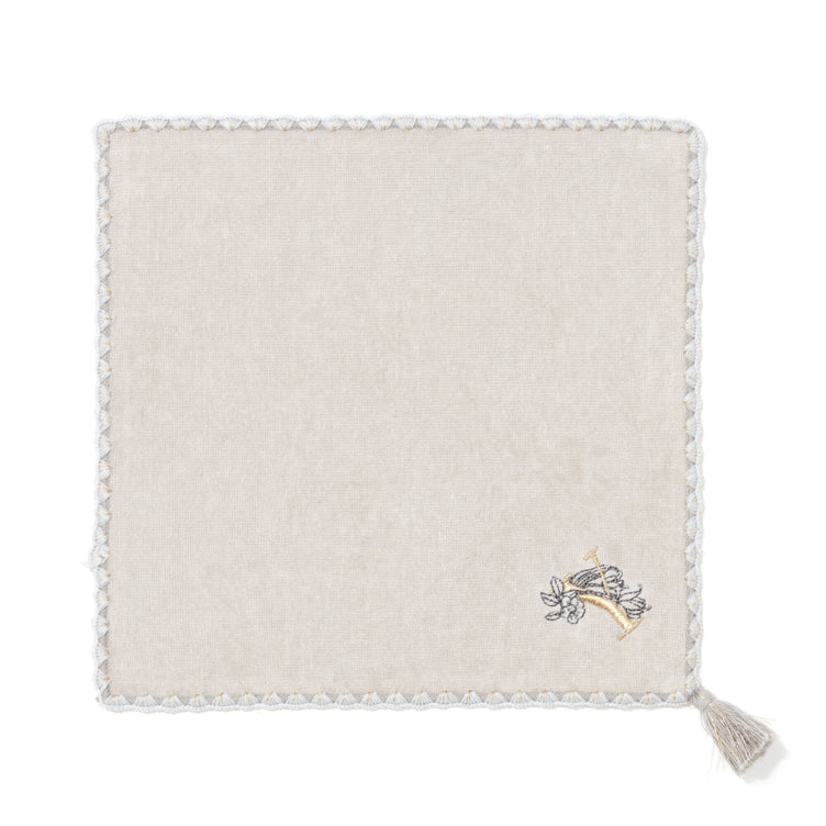 Initial Handkerchief Towel Flower Y  Light Gray