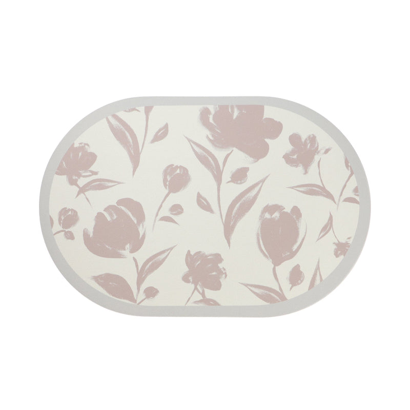 Diatomaceous Earth Soft Bath Mat Oval Big Flower Beige