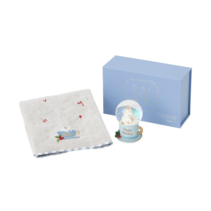 Christmas Handkerchief & Snow Globe Set Tree Light Blue