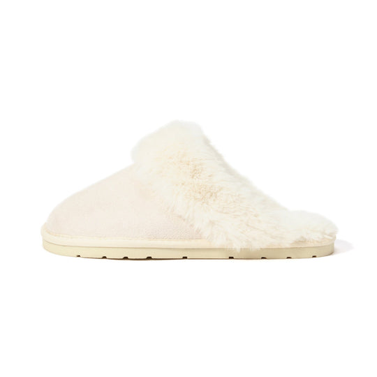 Suede Eco Fur Room Shoes Ivory