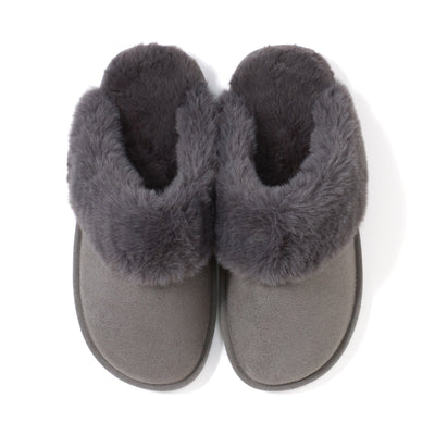 Suede Eco Fur Room Shoes Gray