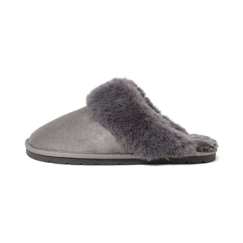 Suede Eco Fur Room Shoes Gray