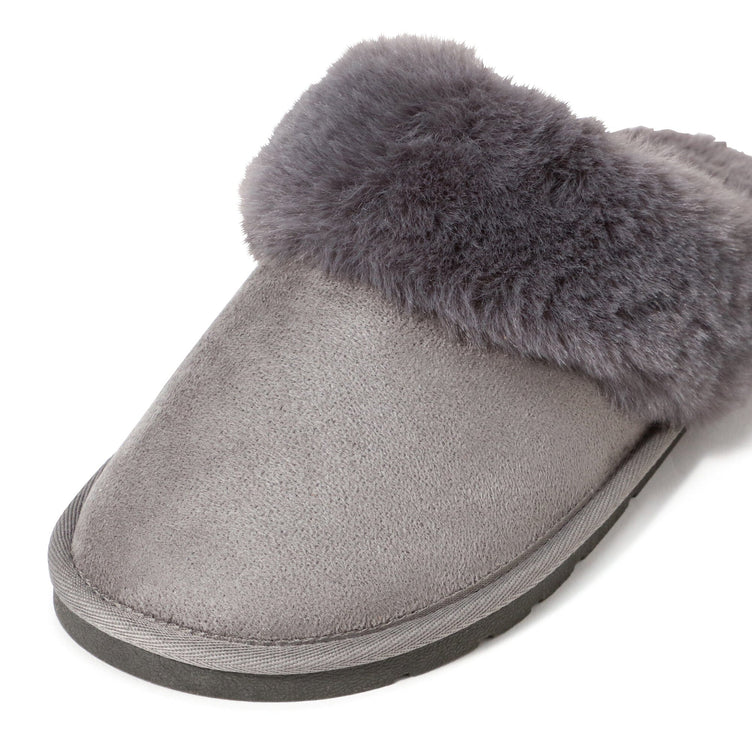 Suede Eco Fur Room Shoes Gray