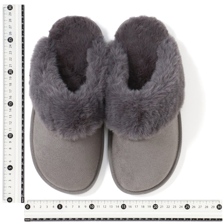 Suede Eco Fur Room Shoes Gray