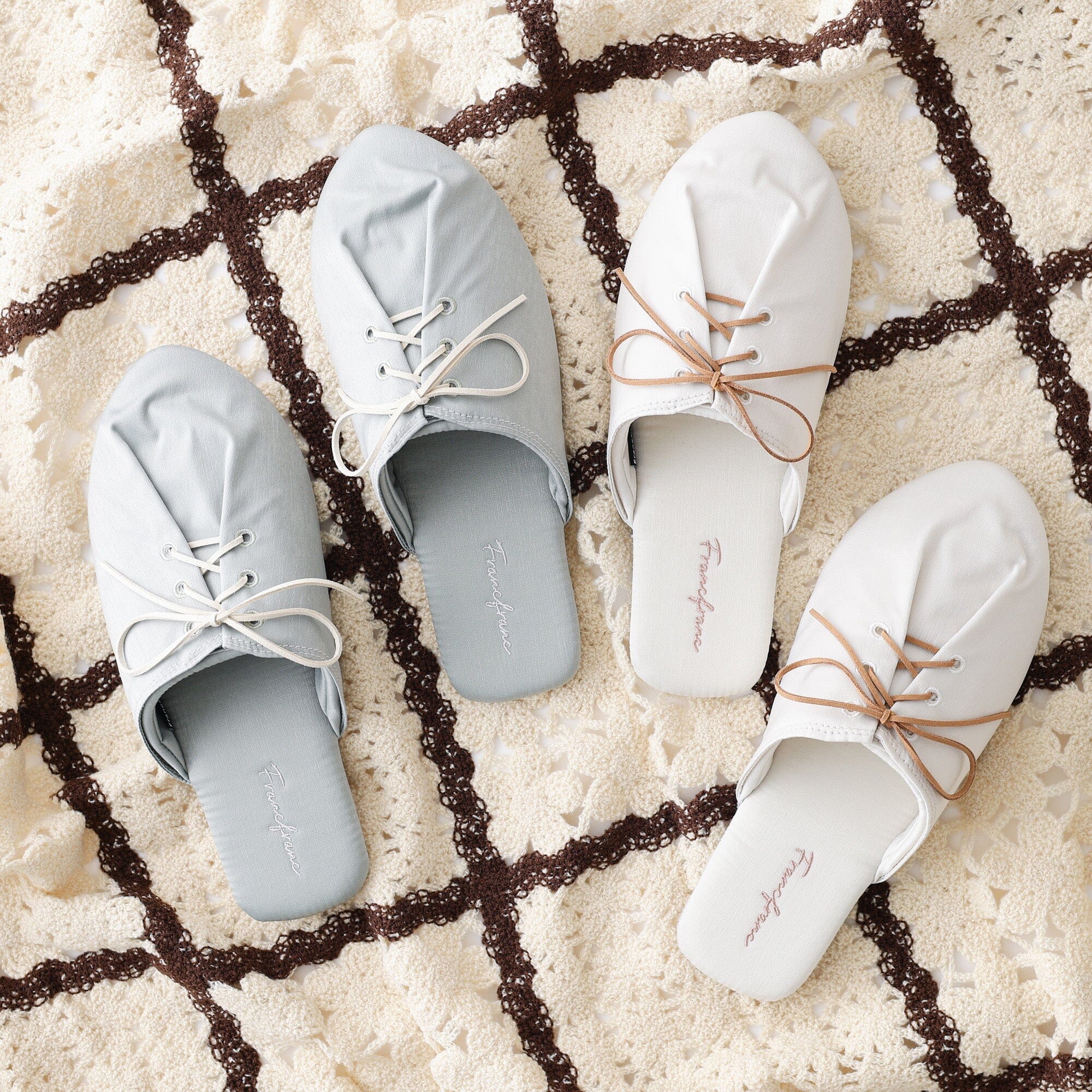 Satin Laceup Room Shoes Mint