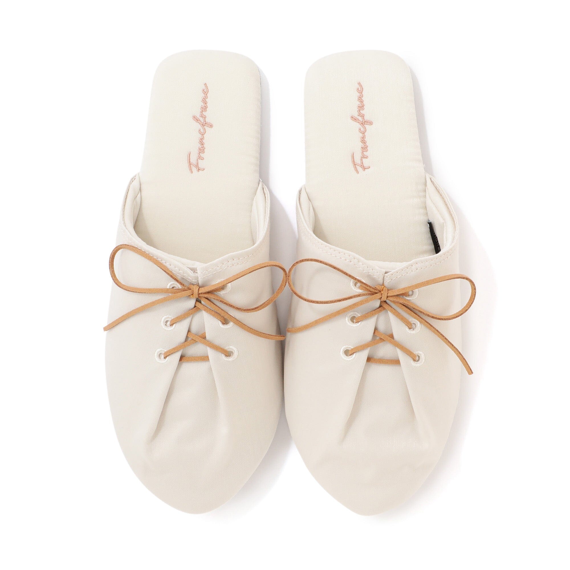 Satin Laceup Room Shoes Ivory
