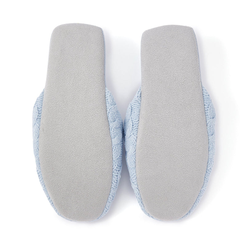Cable Knit Room Shoes Light Blue