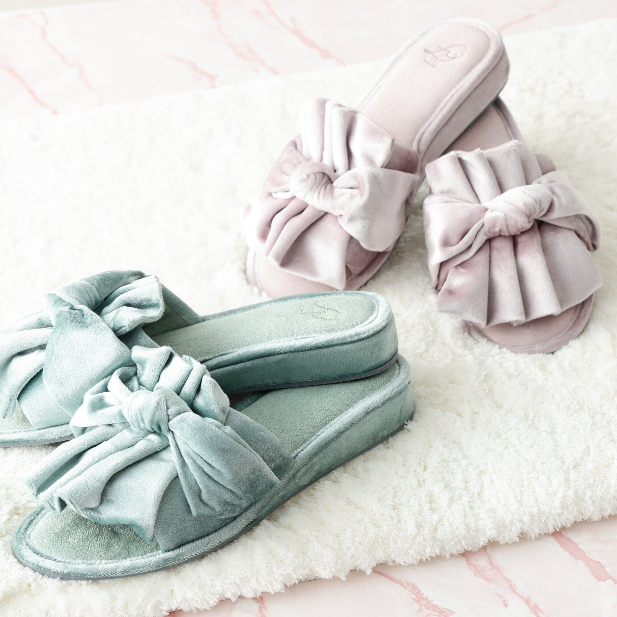 Velour Ribbon Room Shoes  Pink