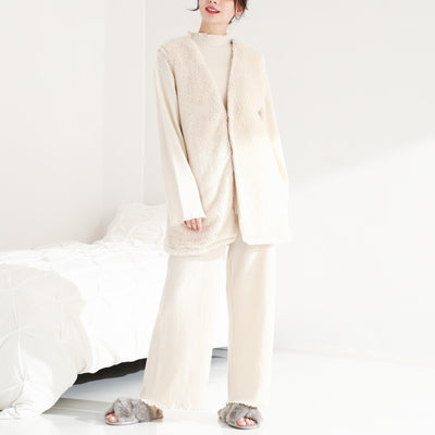 Faux Fur Vest Pajama  Ivory