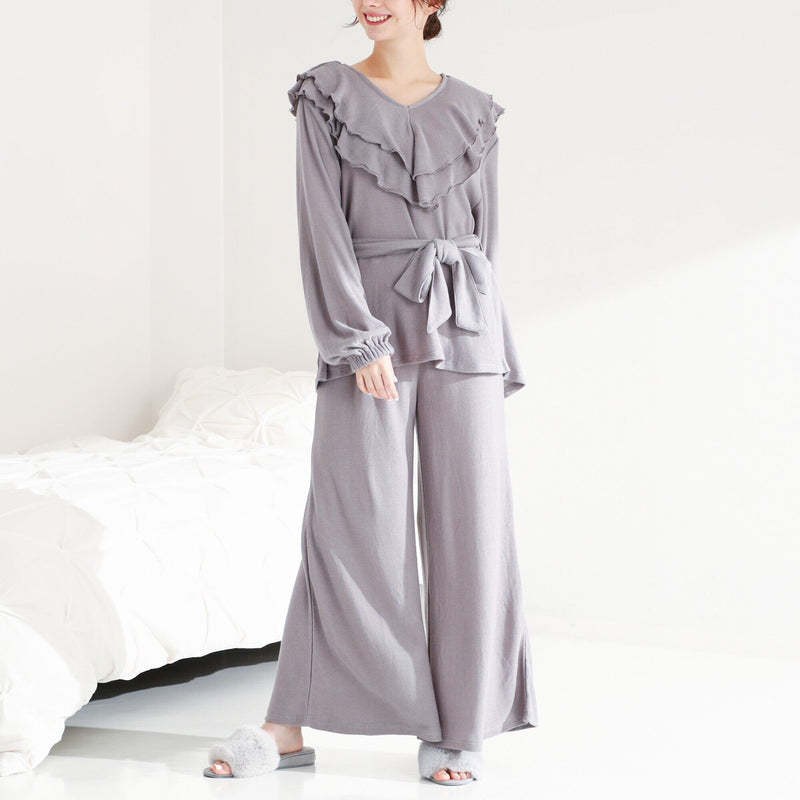 Ruffle Collar Knit Pajama Gray
