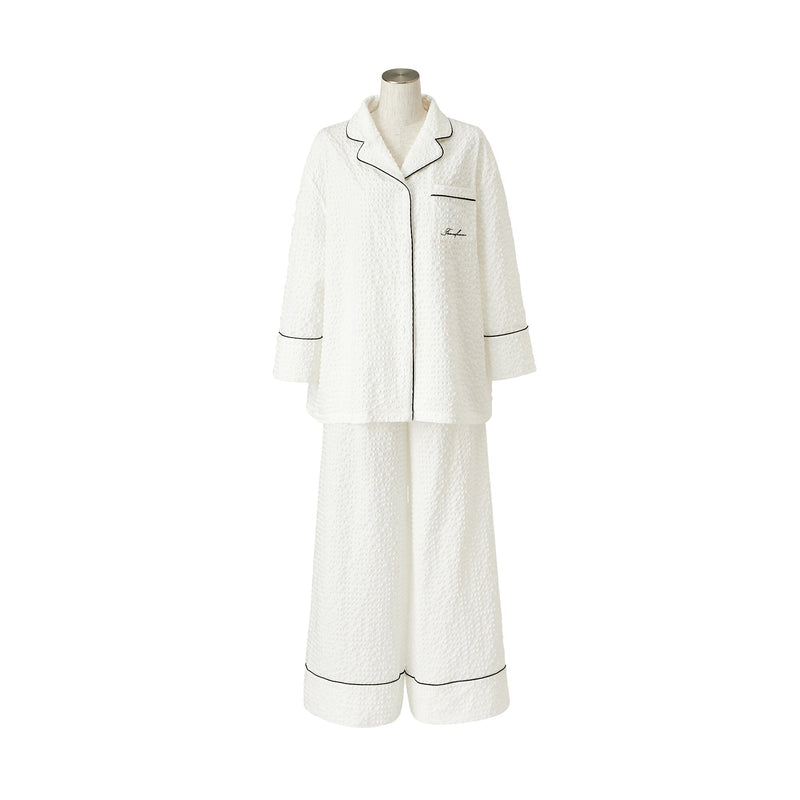 Logo Check  Jacquard Pajama  White