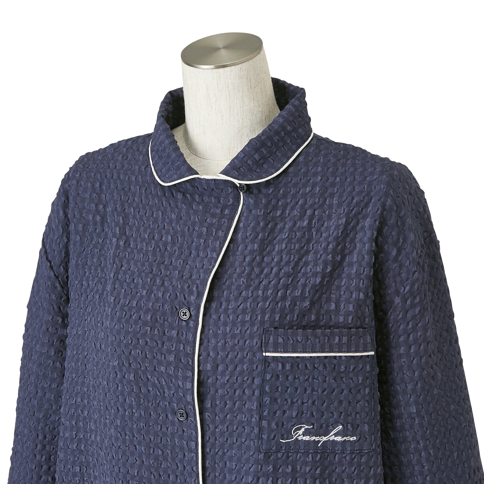 LOGO 格紋提花睡衣套裝深藍色