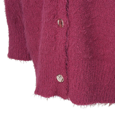 Feather Yarn Cardigan Dark Pink