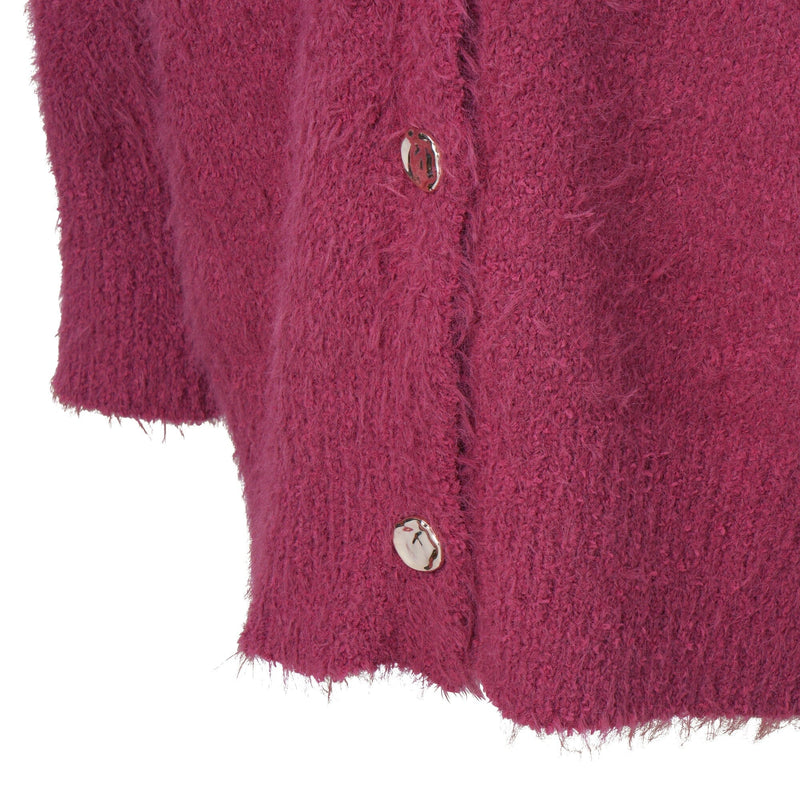 Feather Yarn Cardigan Dark Pink