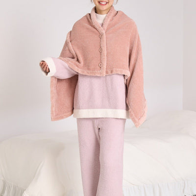 Reversible Warm Fleece 4-Way Poncho Small Pink