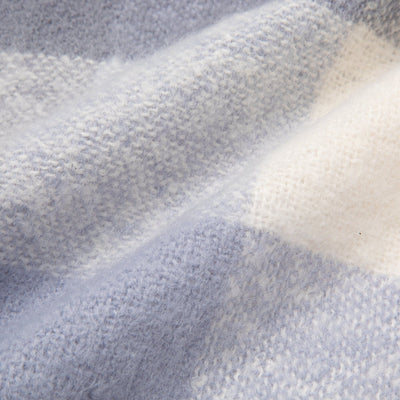 Mohair Like Check  Muffler Light Blue