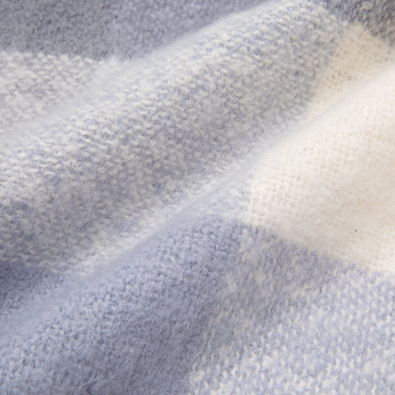 Mohair Like Check  Muffler Light Blue