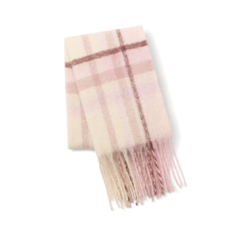 Mohair Like Check  Muffler Pink