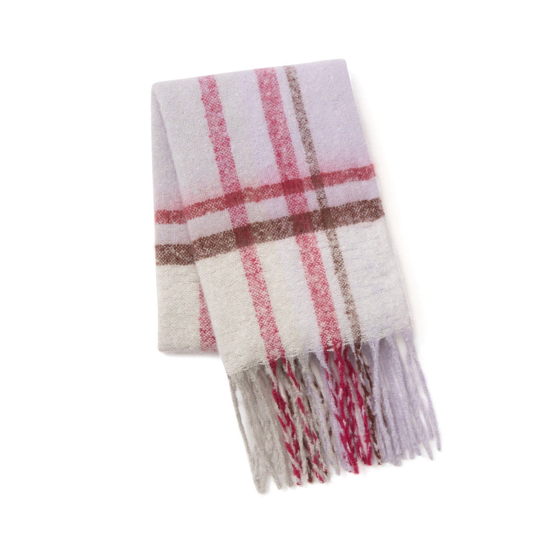 Mohair Like Check  Muffler Gray