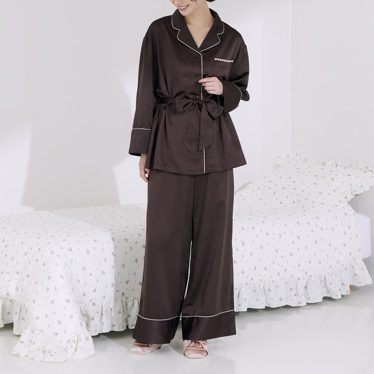 Heart Line Satin Pajamas Brown
