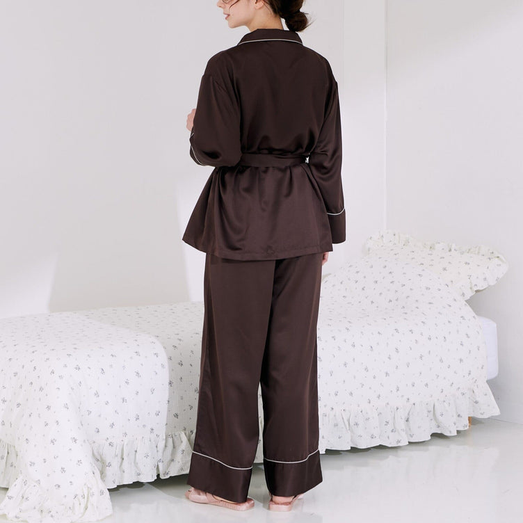 Heart Line Satin Pajamas Brown