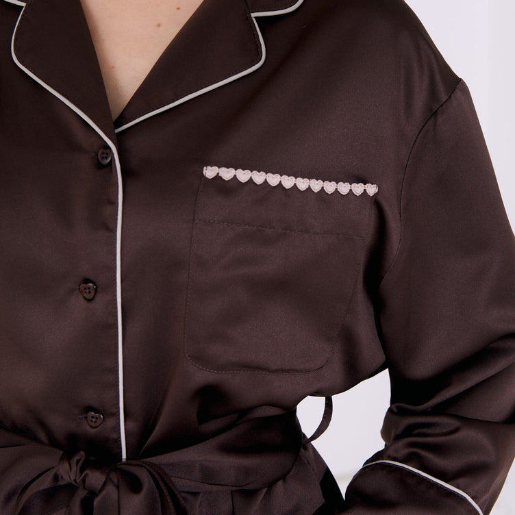 Heart Line Satin Pajamas Brown