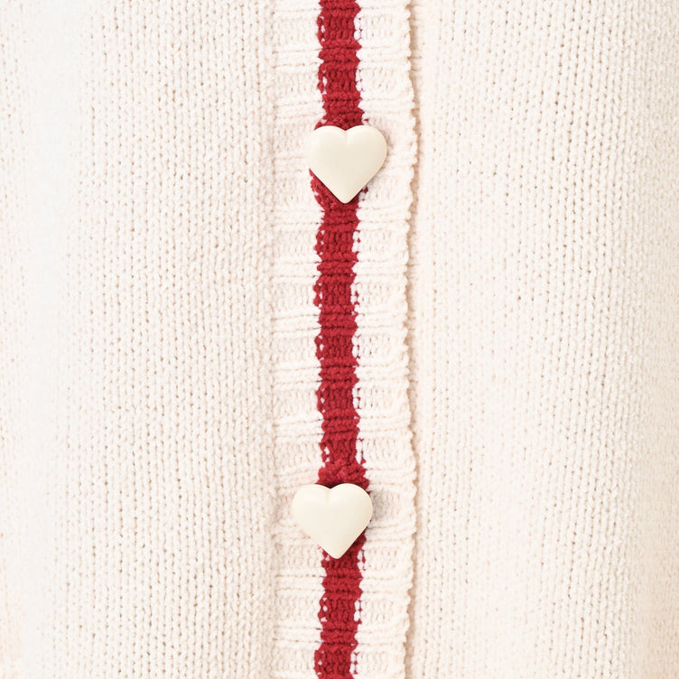 Heart Button Stripe Cardigan In Ivory