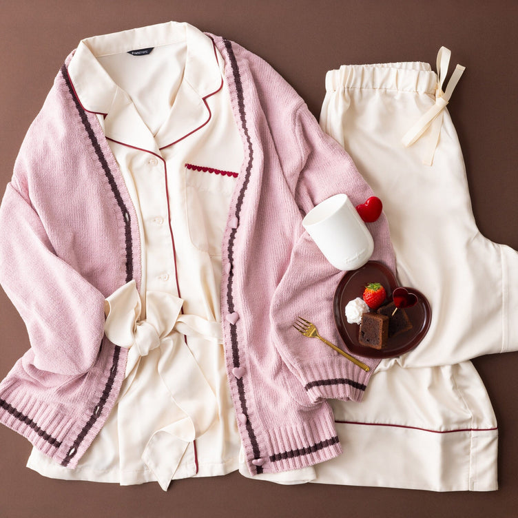 Heart Button Stripe Cardigan In Pink