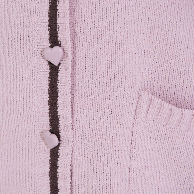 Heart Button Stripe Cardigan In Pink