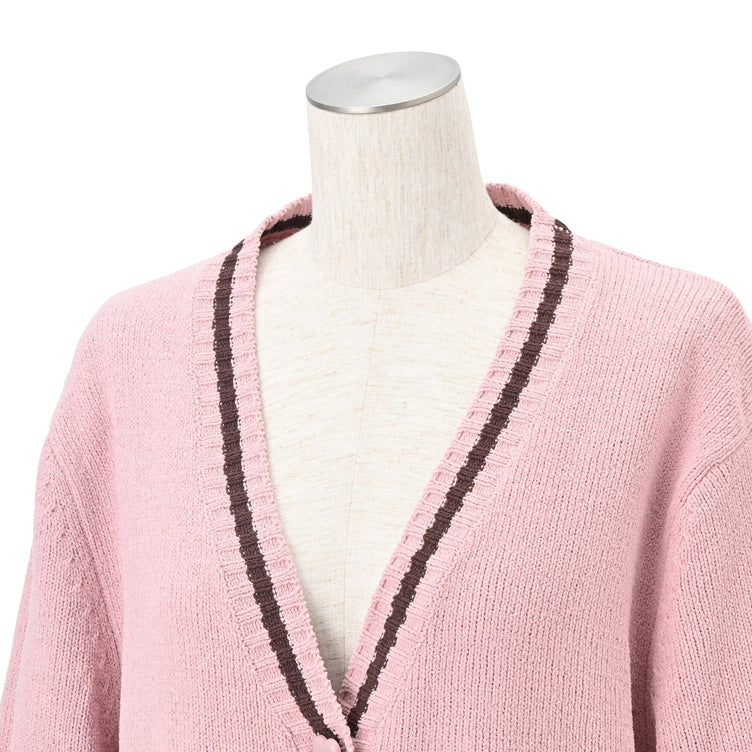 Heart Button Stripe Cardigan In Pink