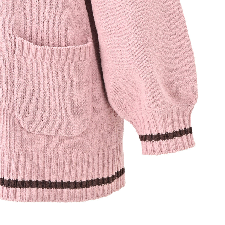 Heart Button Stripe Cardigan In Pink