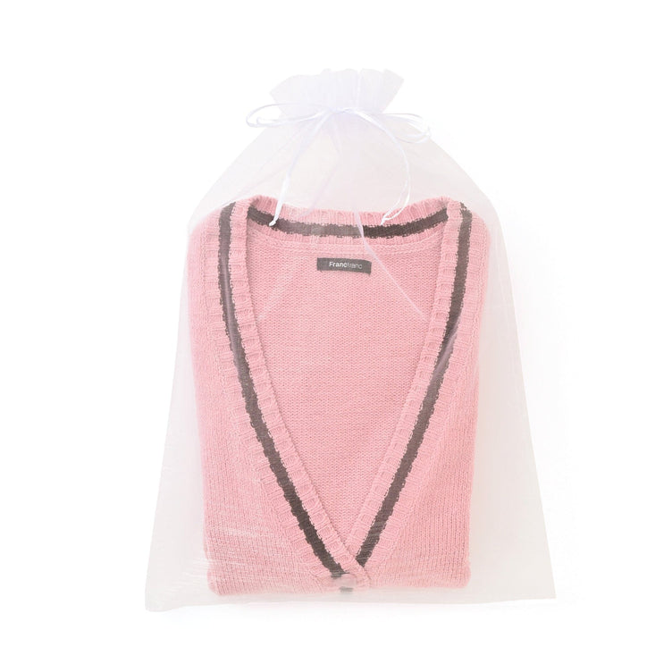 Heart Button Stripe Cardigan In Pink
