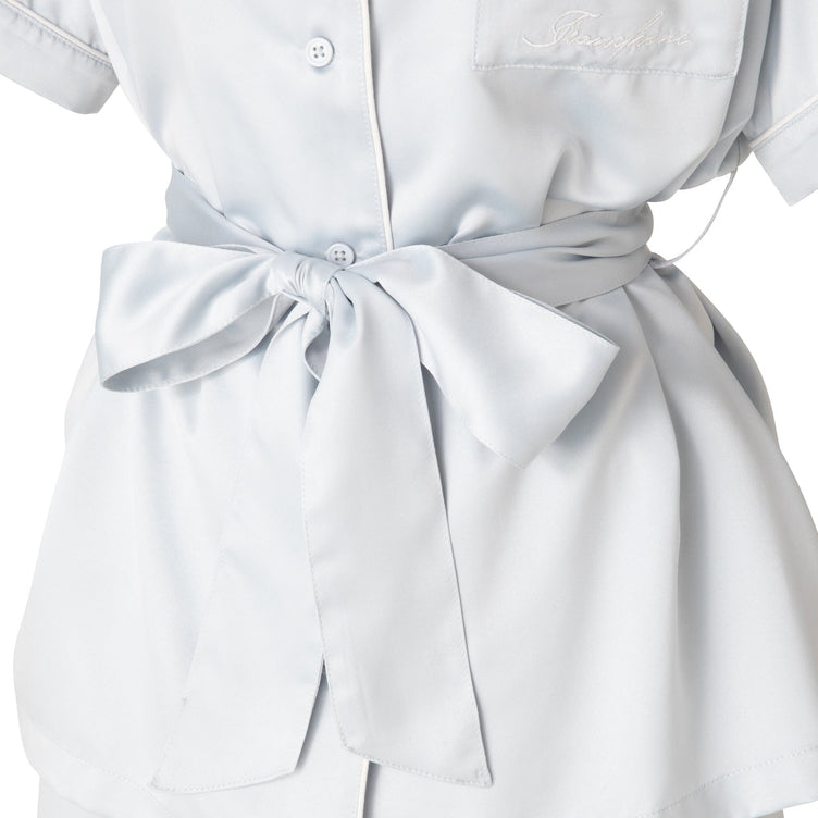 Hyaluronic Acid-Processed Short-Sleeve Shorts Pajamas With Embroidered Logo Light Blue