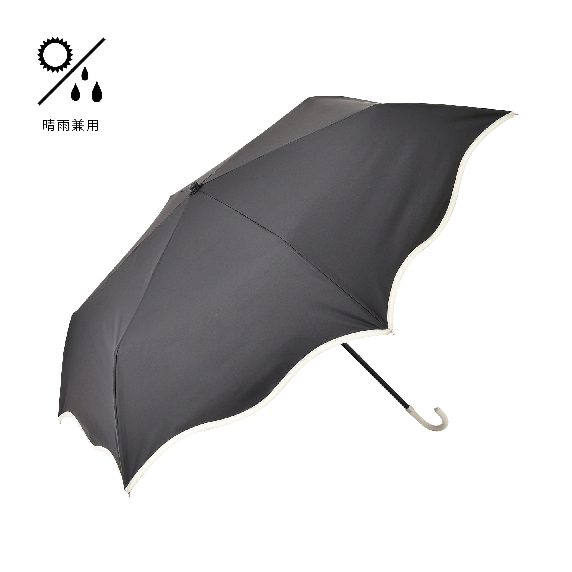 Wave Parasol Folding Umbrella 50cm Black (For Both Sunny And Rainy Days)