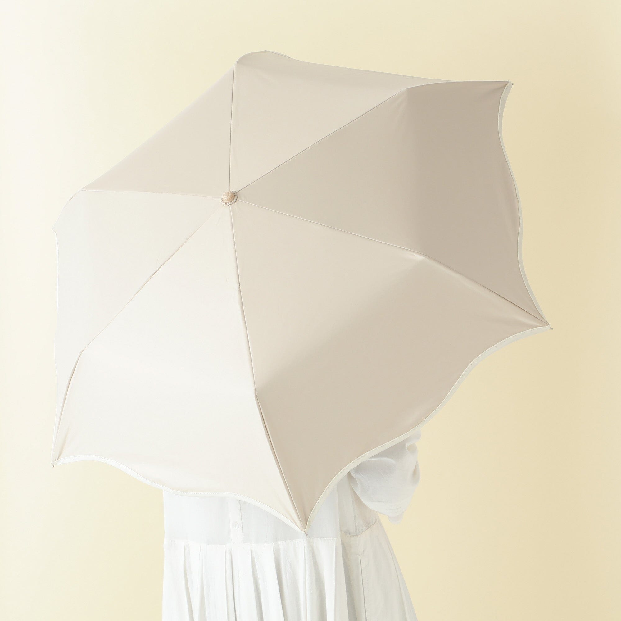 Wave Parasol Folding Umbrella 50cm Beige (For Both Sunny And Rainy Days)
